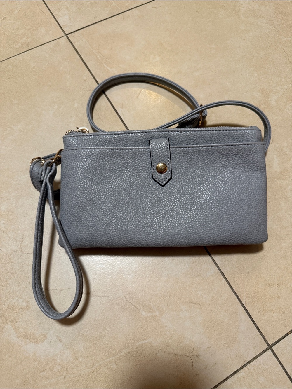 Women's Grey crossbody bag with wrist strap, adjustable strap & 5 compartments